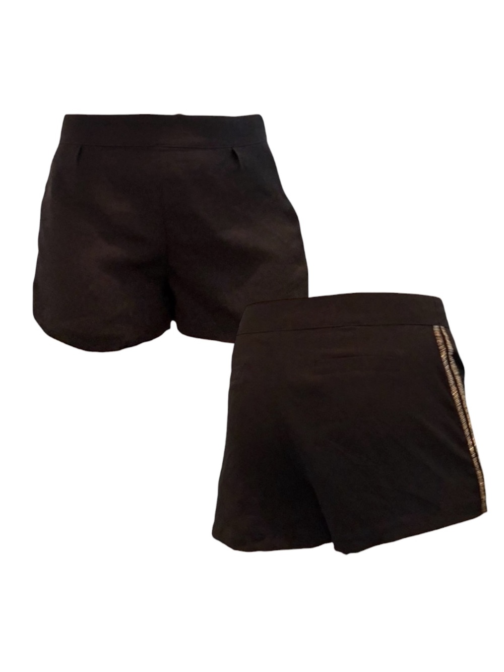 Black Side-Stripe Gold Beaded Shorts